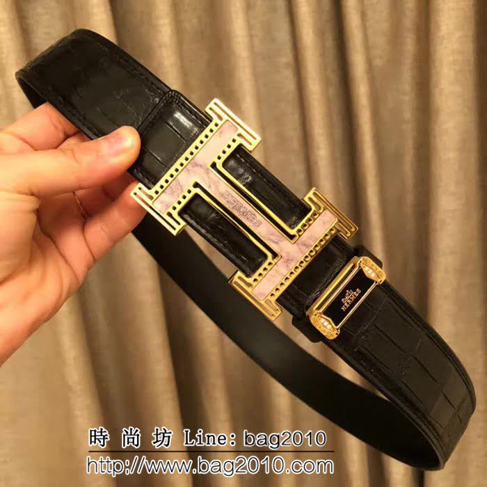 愛馬仕HERMES 純手工美洲鱷魚無拼接肚皮 高端男士皮帶 HHG1571
